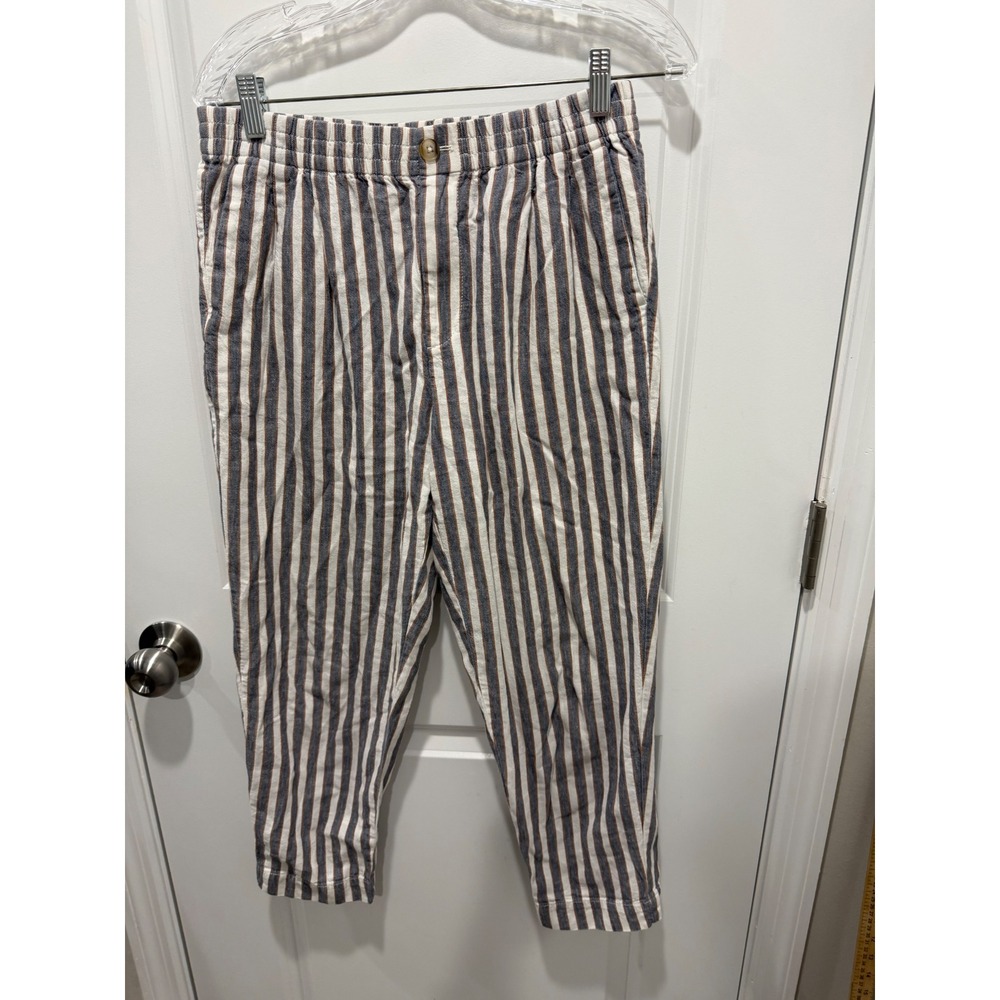 Madewell Womens Striped Linen Cotton Blend Pants Blue White Size S